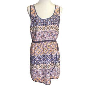 Bar III Women’s Tank Dress Faux Wrap Geo Print Blue Orange Size Large